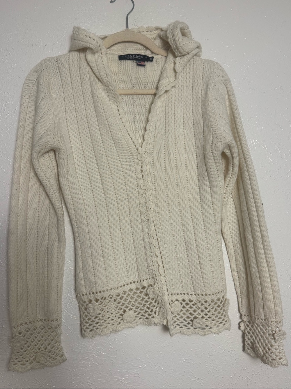 RAMPAGE Knit Crochet Y2K Hooded Cardigan